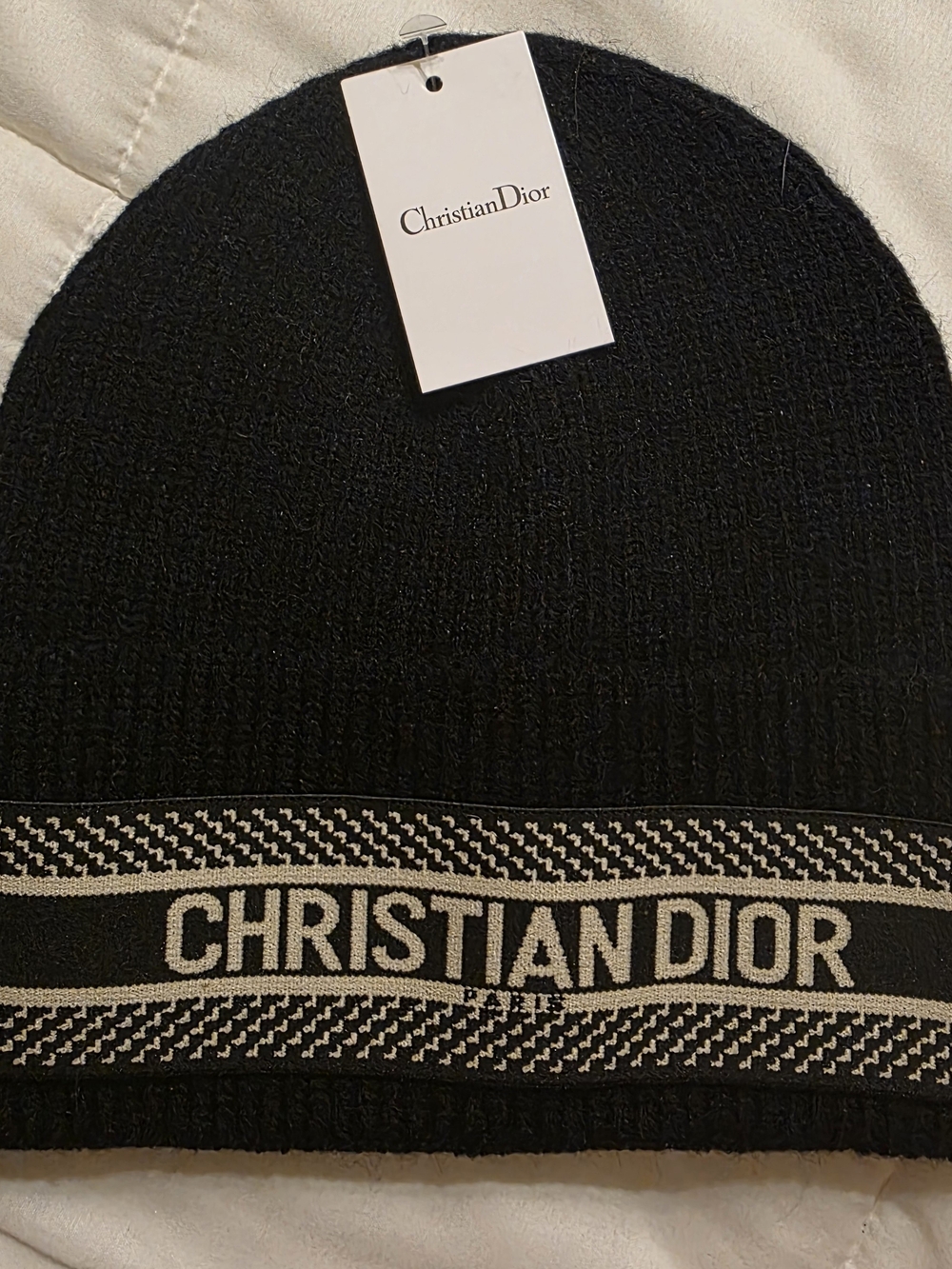 Christian Dior Black & Cream Logo Beanie